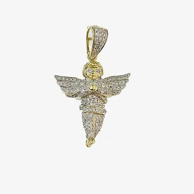 Pre-owned Globalwatches10 Real 10k Gold Diamond Men Praying Angel Charm Pendant Real Genuine Diamond In Yellow