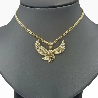 Pre-owned Globalwatches10 Real 10k Gold Eagle Charm Pendant 4mm Miami Cuban Chain 18 20 22 24 26 Inches