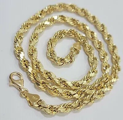 Pre-owned Globalwatches10 Real 10k Men Yellow Gold Rope Chain Necklace 6mm 30" Inch Lobster Lock