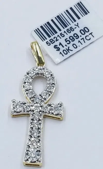 Pre-owned Globalwatches10 Real 10k Yellow Gold Ankh Cross Pendant Diamond Charm Men Women 1.5" In G-i