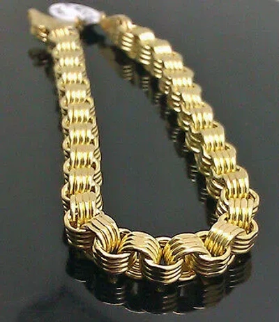 Pre-owned Globalwatches10 Real 10k Yellow Gold Byzantine Box Link Bracelet 8.5 Inch Long 6.5mm Men