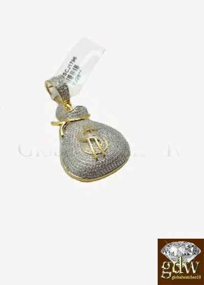 Pre-owned Globalwatches10 Real 10k Yellow Gold Money Bag Dollar Sign Charm/pendant With 0.70 Ct Diamonds. In White