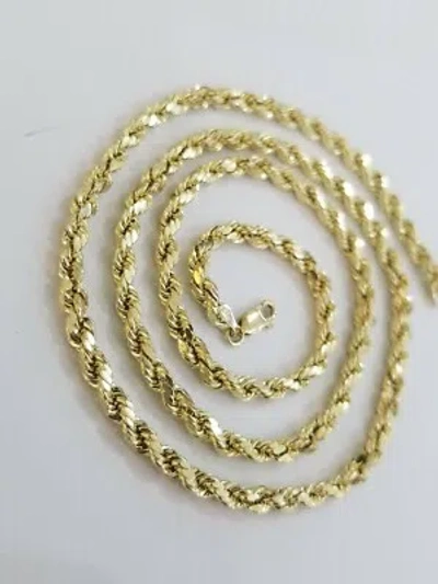 Pre-owned Globalwatches10 Real 10k Yellow Gold Rope Necklace Chain 30" 4mm Lobster Lock Men Diamond Cut