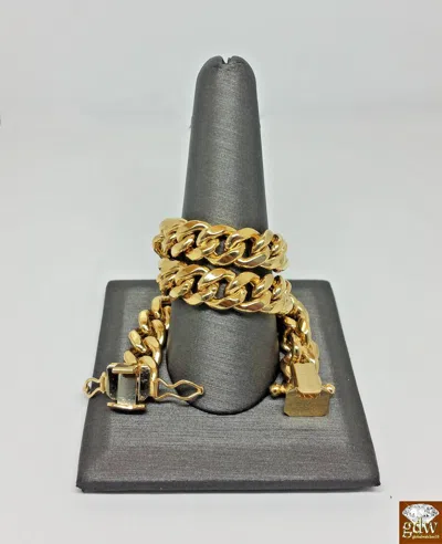Pre-owned Globalwatches10 Real 14k Gold Bracelet Miami Cuban 7mm 8 Inch Men Safety Box Clasp Link Rope In Yellow