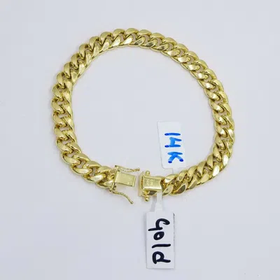 Pre-owned Globalwatches10 Real 14k Yellow Gold Miami Cuban Bracelet Men 10mm 7.5" 8" 8.5" 9" 9.5"