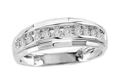 Pre-owned Globalwatches10 Solid 10k White Gold Diamond Wedding Band Anniversary Ring For Male 0.10 Ct Real