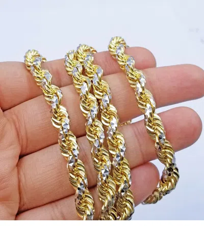 Pre-owned Globalwatches10 Solid 10k Yellow Gold Rope Chain 7mm Diamond Cut Mens Necklace 20" -30" Unique In 26"