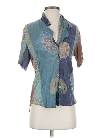 Pre-owned Globe-trotter Short Sleeve Blouse In Teal