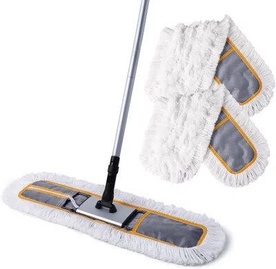 Gloplus Commercial Dust Mop For Floor Cleaning, Heavy Duty Sweeper Broom With 2 Microfiber Mop Pads, Wet And
