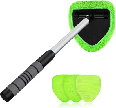 Gloplus Windshield Cleaner Tool - Car Interior Window Cleaning Kit With Extendable Handle & 4 Microfiber Pad