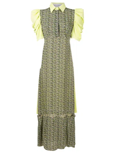 Gloria Coelho Abstract-print Panelled Dress In Green