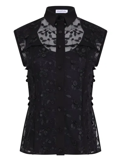 Gloria Coelho Floral-appliqué Buttoned Shirt In Black