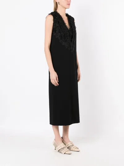 Gloria Coelho Floral-appliqué Midi Dress In Black
