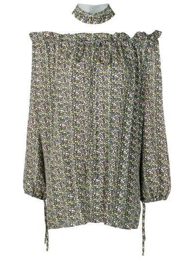 Gloria Coelho Floral-print Off-shoulder Blouse In Green