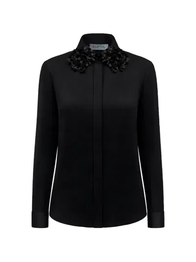 Gloria Coelho Floral-collar Top In Brown