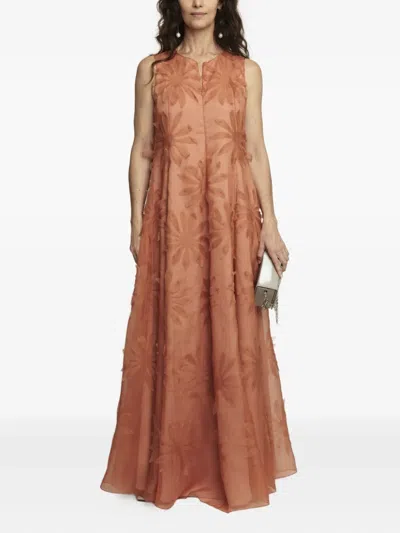 Gloria Coelho Flower-applique Sleeveless Dress In Brown