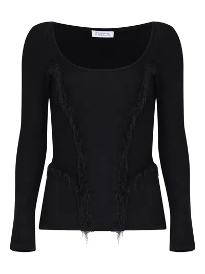 Gloria Coelho Frayed-detail Scoop-neck Top In Black