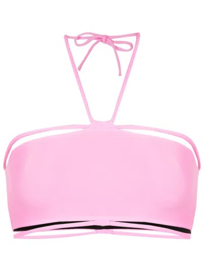 Gloria Coelho Halterneck String-detail Bikini Top In Pink