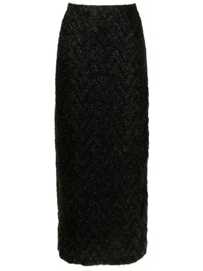 Gloria Coelho High-waisted Tinsel Midi Skirt In Black