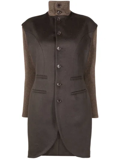 Gloria Coelho Knitted-panel Wool Coat In Brown