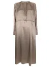 Gloria Coelho Long-sleeve Silk Midi Dress In Grey
