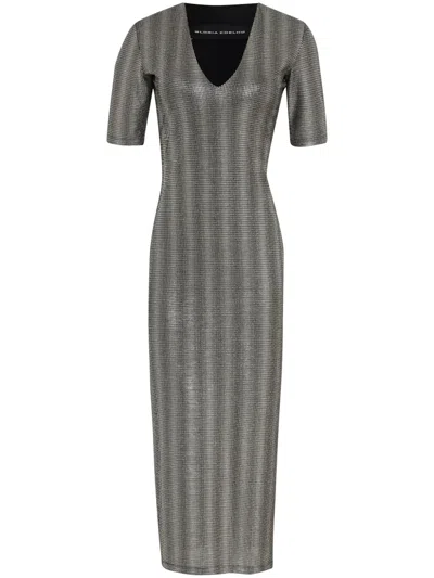 Gloria Coelho Mesh Shoulder-pads Midi Dress In Grey