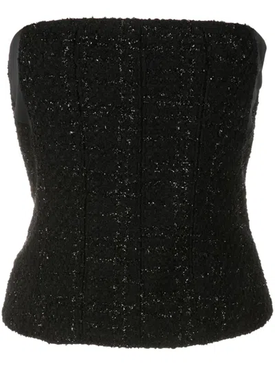 Gloria Coelho Metallic Check-pattern Strapless Top In Black