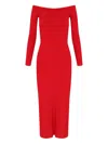 Gloria Coelho Off-shoulder Ribbed Midi Dress In Red