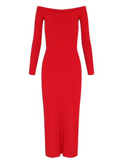Gloria Coelho Off-shoulder Ribbed Midi Dress In Red