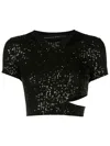 Gloria Coelho Sequin Short-sleeve Top In Black