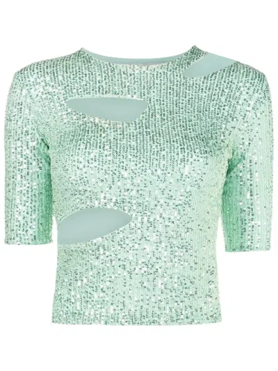 Gloria Coelho Sequin-embellished Cut-out Top In Green