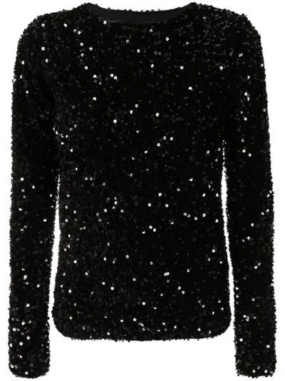 Gloria Coelho Sequin-embellished Long-sleeve Top In Black