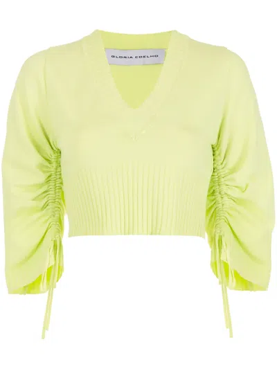 Gloria Coelho Short-sleeved Gathered Top In Green