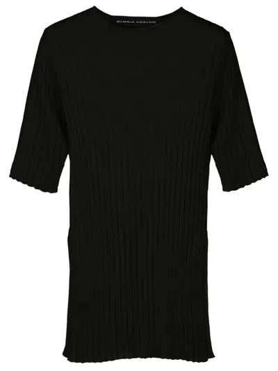Gloria Coelho Side-slits Ribbed T-shirt In Black