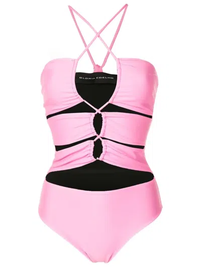 Gloria Coelho Tie Front Reversible One-piece Swimsuit In Pink