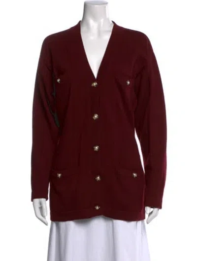 Pre-owned Gloria Sachs Cashmere V-neck Sweater In Burgundy