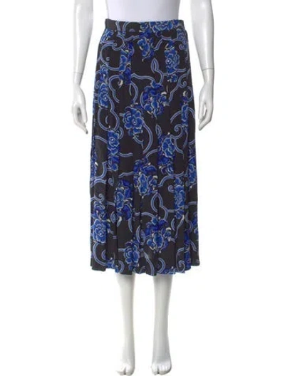 Pre-owned Gloria Sachs Floral Print Midi Length Skirt In Blue