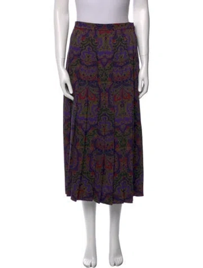 Pre-owned Gloria Sachs Floral Print Midi Length Skirt In Purple