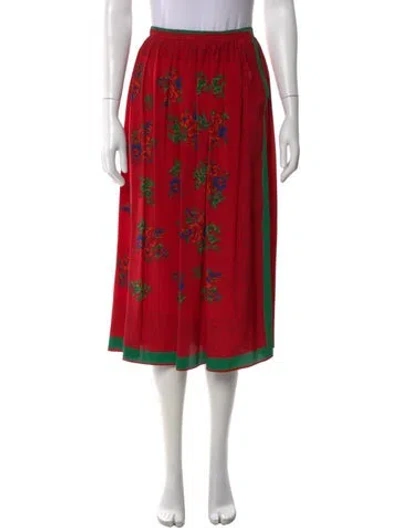 Pre-owned Gloria Sachs Floral Print Midi Length Skirt In Red