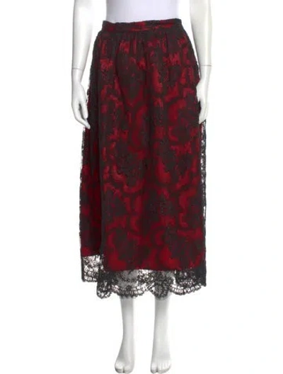 Pre-owned Gloria Sachs Lace Pattern Midi Length Skirt In Red