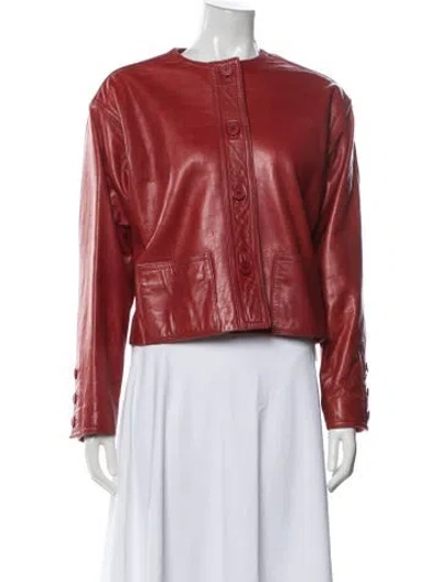 Pre-owned Gloria Sachs Leather Biker Jacket In Red