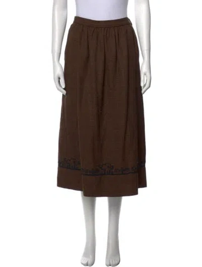 Pre-owned Gloria Sachs Plaid Print Midi Length Skirt In Brown