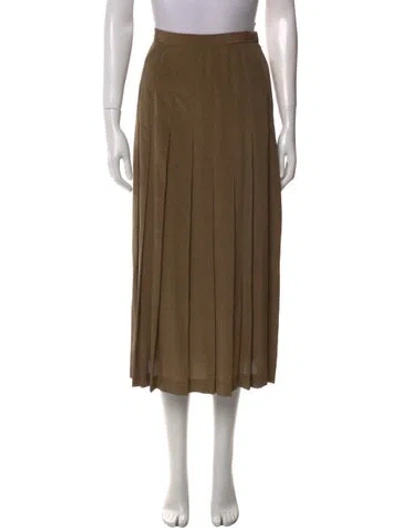 Pre-owned Gloria Sachs Pleated Accents Midi Length Skirt In Brown