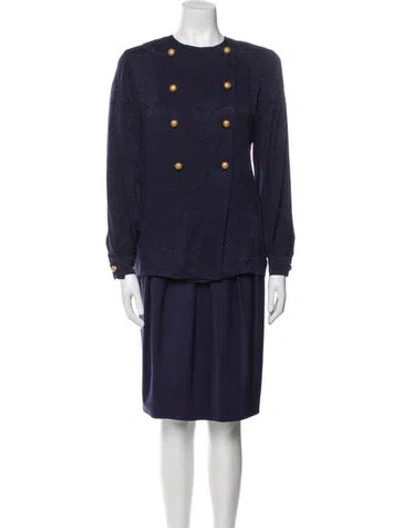 Pre-owned Gloria Sachs Silk Pleated Accents Skirt Set In Blue