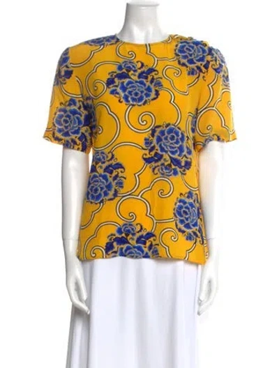 Pre-owned Gloria Sachs Silk Printed T-shirt In Yellow