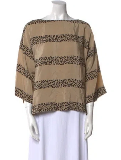 Pre-owned Gloria Sachs Striped Bateau Neckline Blouse In Neutral