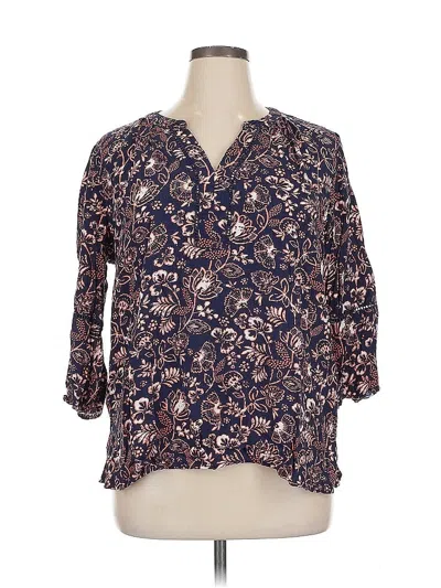 Pre-owned Gloria Vanderbilt 3/4 Sleeve Blouse In Blue