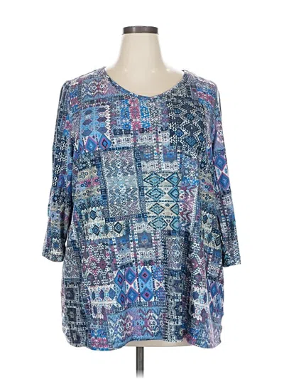 Pre-owned Gloria Vanderbilt 3/4 Sleeve Blouse In Blue