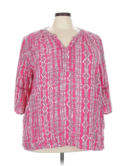 Pre-owned Gloria Vanderbilt 3/4 Sleeve Blouse In Pink