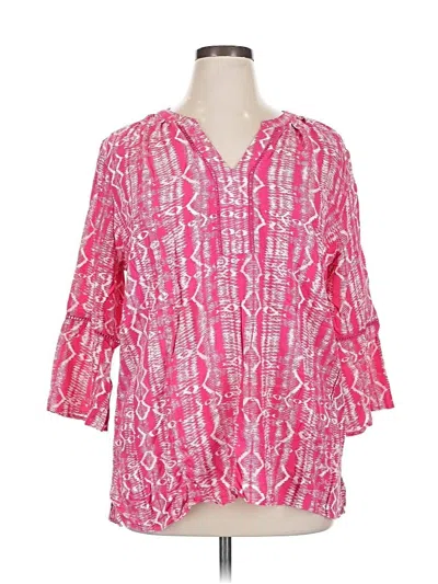 Pre-owned Gloria Vanderbilt 3/4 Sleeve Blouse In Pink